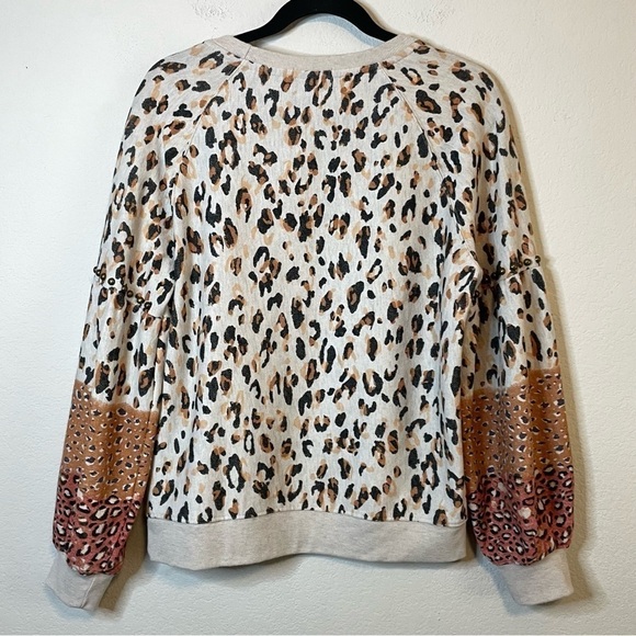 Democracy Animal Print Puff Sleeve Soft Comfy Long Sleeve Crewneck Shirt Sz MED - Picture 6 of 11